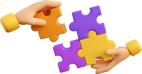 3d human hands with jigsaw puzzle pieces. Concept of business problems, partnership, development, cooperation and teamwork. 3d high quality isolated render.