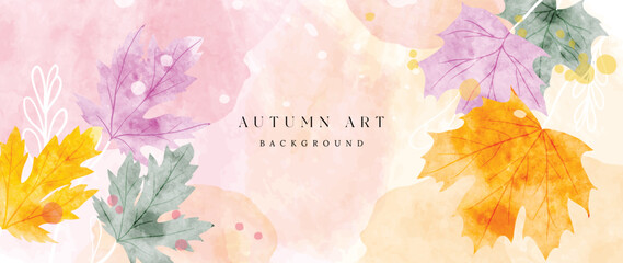 Autumn foliage in watercolor vector background. Abstract wallpaper design with maple, leaf branch, line art. Elegant botanical in fall season illustration suitable for fabric, prints, cover. 