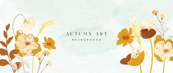Autumn floral in watercolor vector background. Abstract wallpaper design with garden, flowers, wildflowers. Elegant botanical in fall season illustration suitable for fabric, prints, cover. 