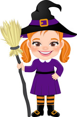 Happy Halloween with cute Witch costume cartoon character design
