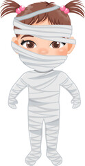 Happy Halloween with cute Mummy girl costume cartoon character design