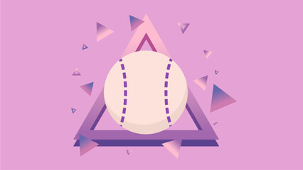 Illustration of Baseball with Abstract Triangle Artwork, Pastel Pink Tone - obrazy, fototapety, plakaty