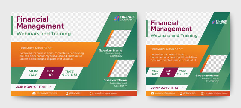 Financial Management live webinar banner invitation and social media post template. Business webinar invitation design. Vector EPS 10 - Powered by Adobe