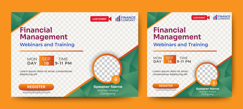 Financial Management live webinar banner invitation and social media post template. Business webinar invitation design. Vector EPS 10 - Powered by Adobe