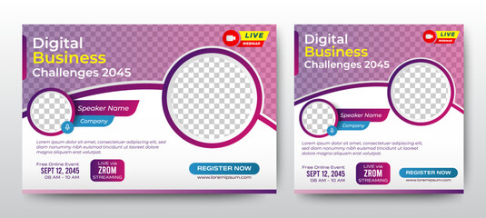 Digital Business Challenges live webinar banner invitation and social media post template. Business webinar invitation design. Vector EPS 10
