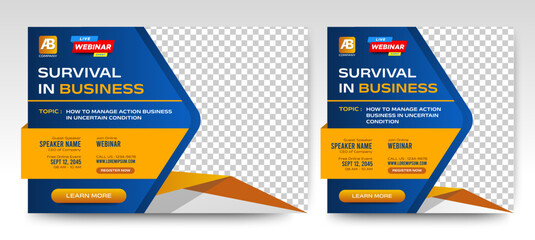 Digital Business Challenges live webinar banner invitation and social media post template. Business webinar invitation design. Vector EPS 10
