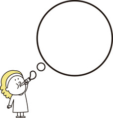 シャボン玉をしている子供の吹きだしのイラスト素材
