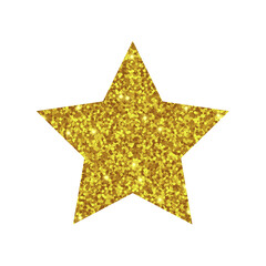 Gold shiny glitter glowing star with shadow isolated on white background. Transparent background. Illustration