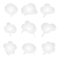 collection set of blank hand drawn speech bubble balloon with shadow, think speak talk whisper text box, flat vector illustration design isolated