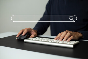 Search technology, search engine optimization,person using laptop to search information, using search bar function on your website. SEO.