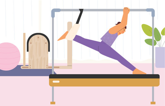 A woman is doing Pilates. flat design style vector illustration.