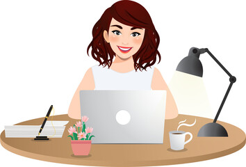 women working on laptop cartoon