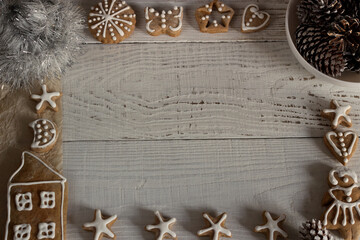 christmas cookies on wooden background