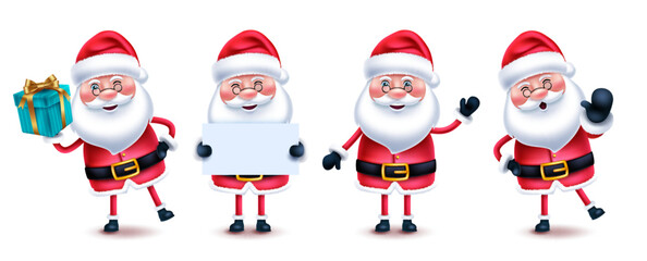 Fototapeta premium Santa claus christmas character vector set. Santa claus cute characters collection in 3d pose and gestures isolated in white background for xmas happy holiday design. Vector illustration. 