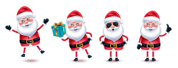 Santa claus christmas character vector set. 3d Santa claus characters in happy, cool and playful pose and gestures for xmas collection design. Vector illustration.
