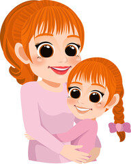 Cartoon character with Mom and daughter embrace. Mother is day concept