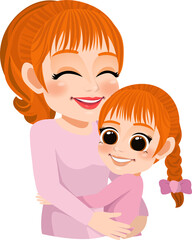 Cartoon character with Mom and daughter embrace. Mother is day concept