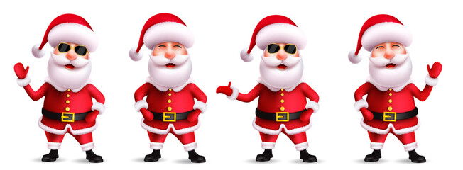 Santa claus christmas character vector set. Santa claus in 3d realistic characters with waving and friendly gestures in smiling facial expression for xmas collection design. Vector illustration.
