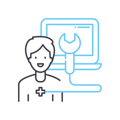 computer specialist line icon, outline symbol, vector illustration, concept sign