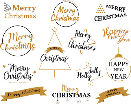 Merry Christmas. Vector logo, emblems, text design and Merry Christmas typography set.