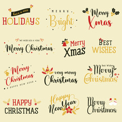 Obraz na płótnie Canvas Merry Christmas. Vector logo, emblems, text design and Merry Christmas typography set.