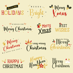 Merry Christmas. Vector logo, emblems, text design and Merry Christmas typography set.
