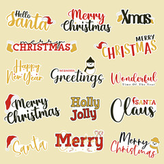 Merry Christmas. Vector logo, emblems, text design and Merry Christmas typography set.