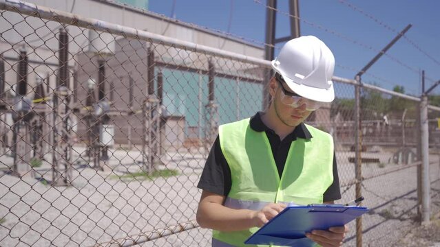 Thermal reactor.
Engineer working in the switchyard of the power plant.
