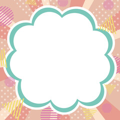 ポップなもくもく雲ふきだし枠と幾何学模様のレトロな集中線背景