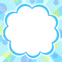 ポップなもくもく雲ふきだし枠と幾何学模様のブルー系集中線背景