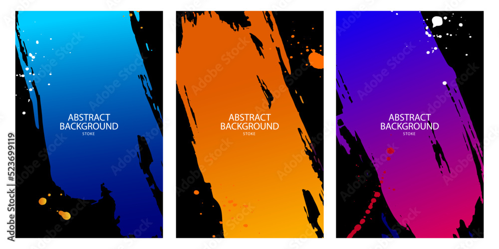 Poster Colorful Gradient ink strokes for graphic design elements, copy space and lower third. Abstract Chinese brush strokes for tittle text effect template in vector illustration