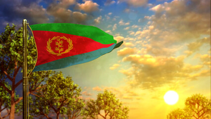waving flag of Eritrea at sundown for independence day - abstract 3D illustration