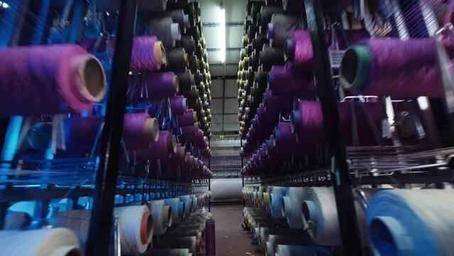 Carpet factory, carpet production, synthetic yarns for weaving loom. 4K