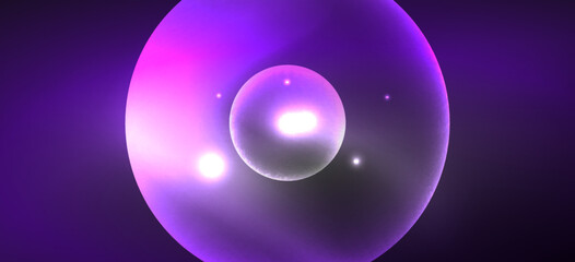 Abstract background with neon glowing light effects. Round shapes, triangles and circles. Wallpaper for concept of AI technology, blockchain, communication, 5G, science, business and technology