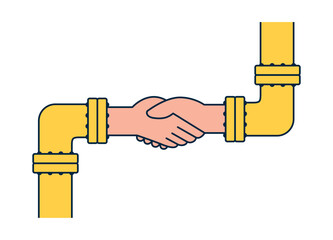 Yellow gas pipe. Gas pipeline pipe with a change in the trajectory of movement. Carrier of energy and heat. Business partnership. Joint use of the gas pipeline. Unity in Teamwork