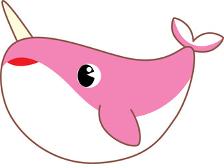 Cute Cartoon Sea Animal unicorn whale Character - obrazy, fototapety, plakaty