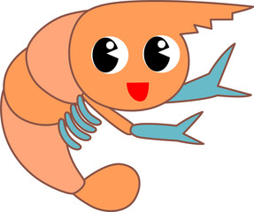 Cute Cartoon Sea Animal shrimp Character