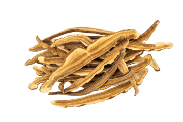 Dried lingzhi mushroom (Ganoderma lucidum, Lingcheu, Reishi mushroom) isolated on white background