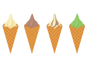 ソフトクリームのイラストセット　ワッフルコーン