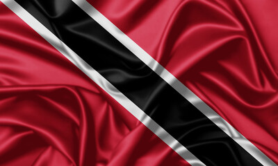 Trinidad and Tobago waving flag close up satin texture background