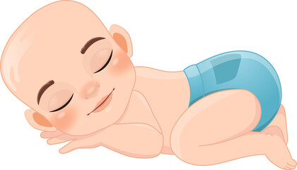 Fototapeta premium Baby Boy Sleeping Cartoon Character