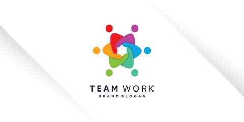 Team work logo design vector with unique style for charity, humanity, community or group