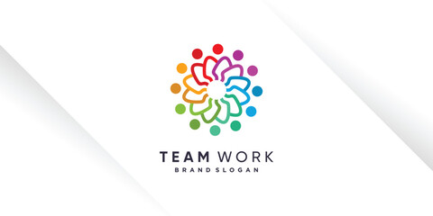 Team work logo design vector with unique style for charity, humanity, community or group