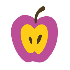 Cute halved apple icon. Vector flat hand drawn illustration in cartoon style