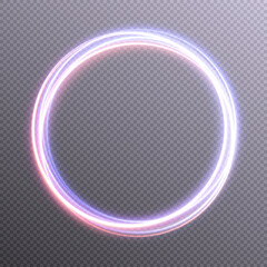 Blue neon glowing ring. Bright glowing neon frame made of bright glowing rays. Vector PNG	
