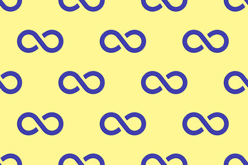 pattern. Infinity sign is blue, isolated on yellow background. Symbol of infinity. 3D image. 3d rendering