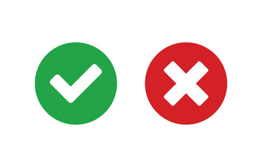 Obraz premium Cross And Check Mark Icons, Flat Round Buttons Set. Vector EPS 10