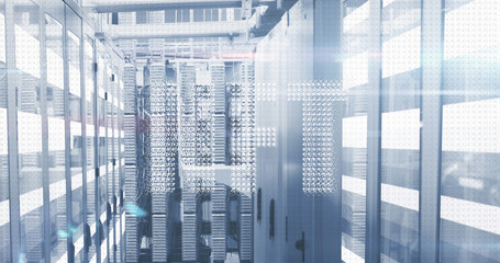 Image of nft text over server room