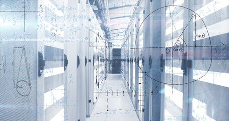 Image of data processing over server room