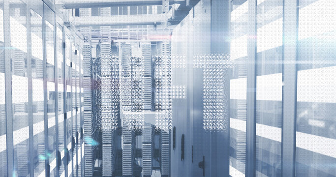 Image of nft text over server room